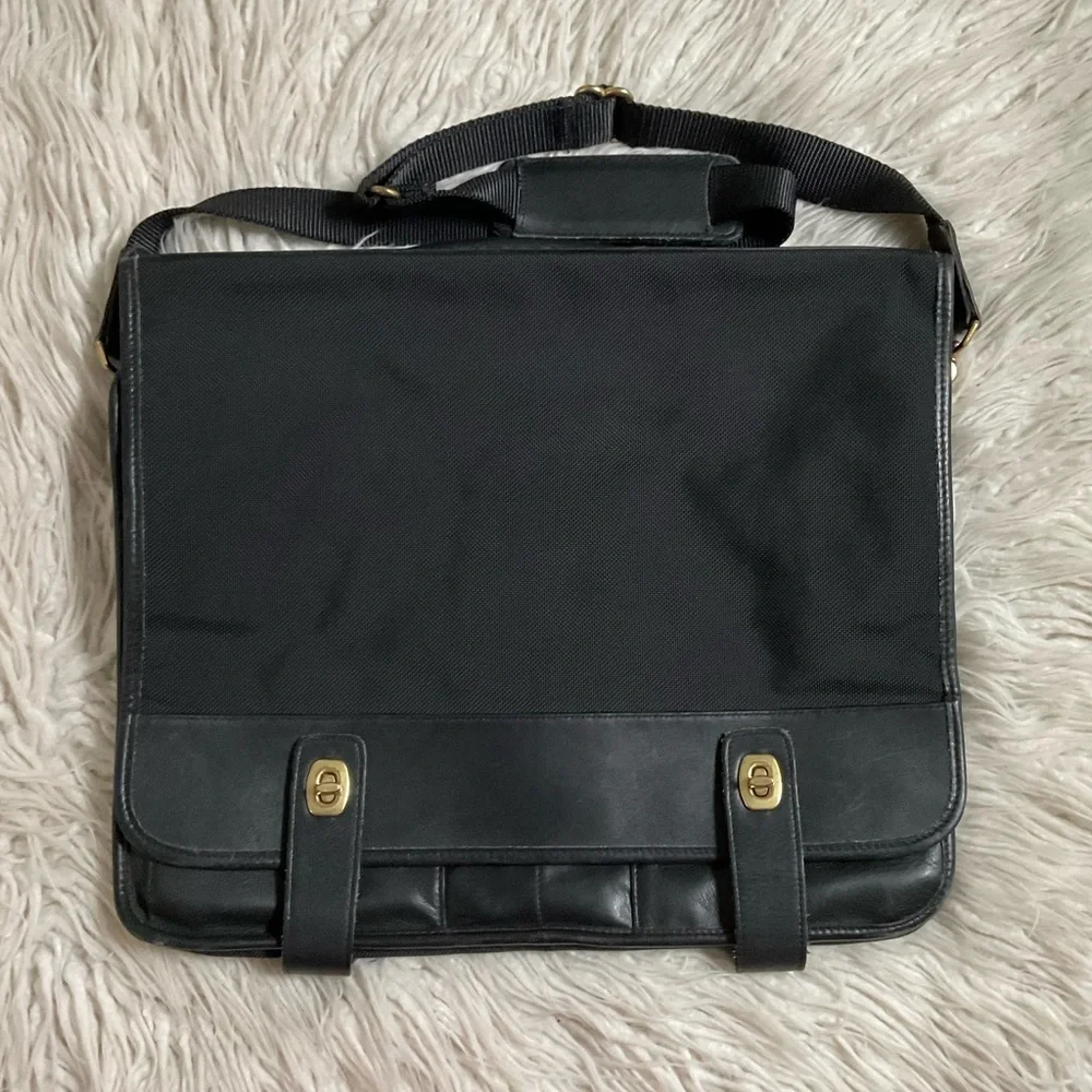 Coach Vintage Nylon Leather Trim Black Briefcase Messenger Laptop Travel Bag OS